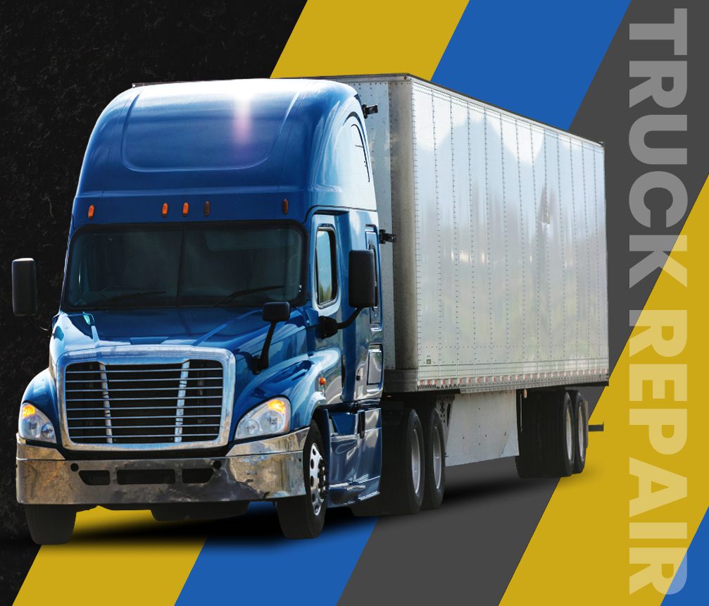 Blue semi-truck on colorful background
